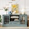 Green Farmhouse TV Stand 62” Media Console with 2 Cabinets, 2 Open Shelves & 1 Drawer, MDF & Glass Frame
